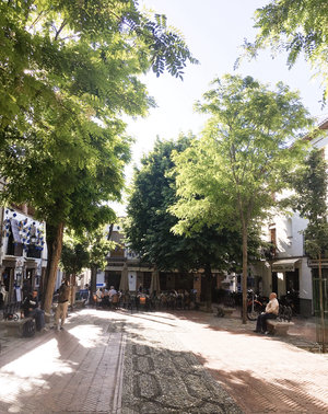 Plaza Larga in the Albaicín district in Granada Spain on a sunny summer morning