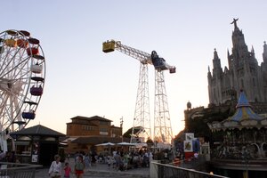 Amusement park and church at the top of Tibidabo in Barcelona