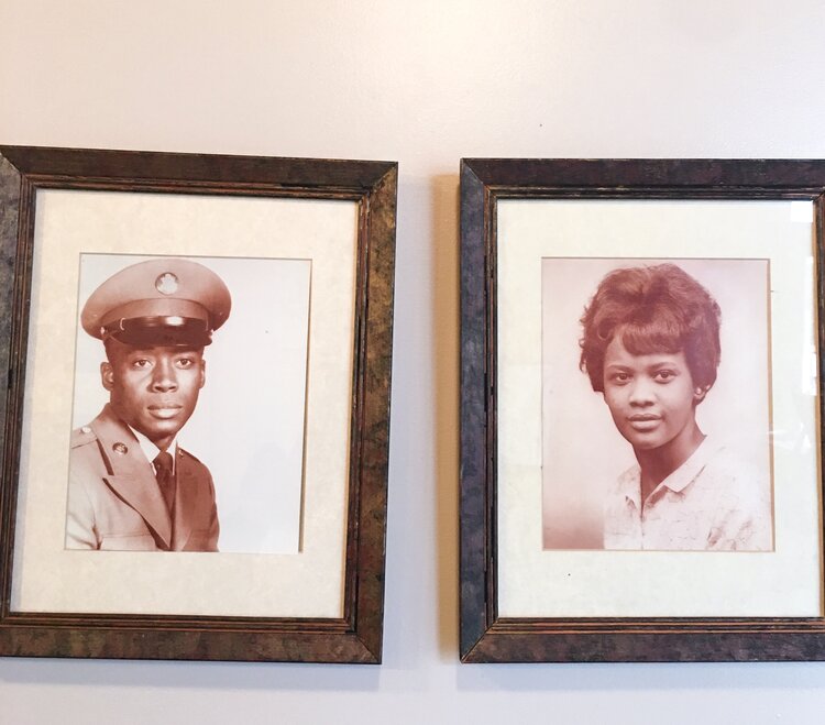 Two black and white photos of owner Marchet Sparks’ parents
