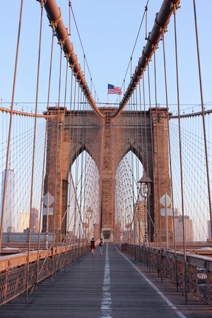 Brooklyn Bridge in New York City in the morning on a sunny morning