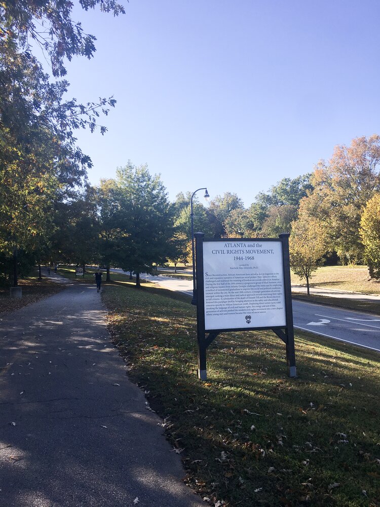 Atlanta and the Civil Rights Movement sign along the Atlanta Beltline on a sunny day