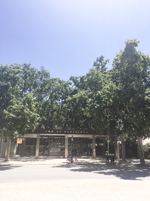 Front entrance of the Barcelona Zoo on a summer day