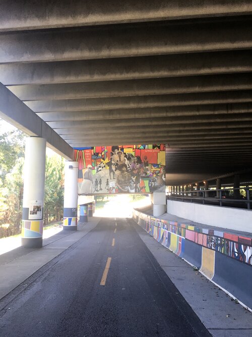 Lynn Marshall Linnemeier mural inside of an open tunnel on the Freedom Park Trail in Atlanta, Georgia