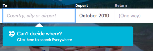 Skyscanner screenshot with departure date set for an entire month for finding cheap flights