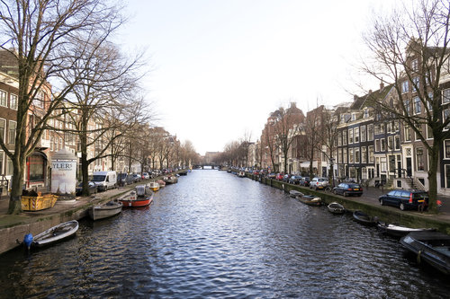 The canals in Amsterdam Europe on a sunny day