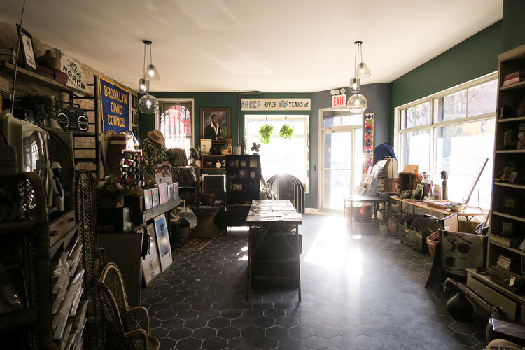 The full main space of women owned business BLK MKT Vintage showing all the displays of vintage items