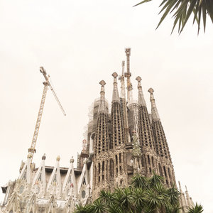 Top of La Sagrada Familia Church in Barcelona Spain on a sunny day