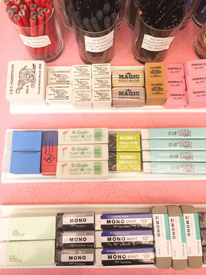 Display of colorful erasers at women owned business CW Pencil enterprise in lower manhattan