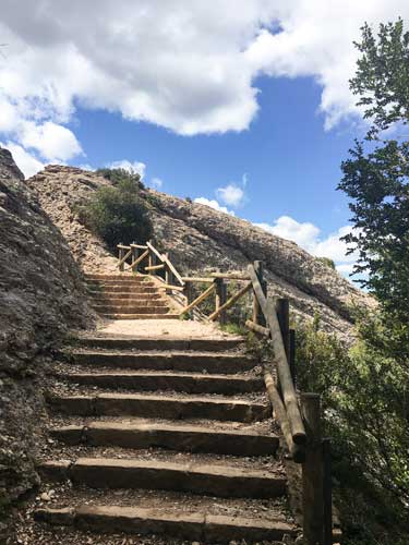 Dirt staircase on Montserrat hiking trail in Catalonia