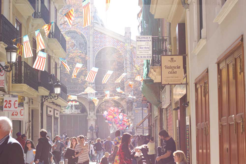 Crowded streets of Valencia Spain one of the best Barcelona day trips