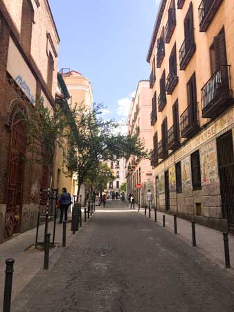 Narrow streets of Madrid Spain on a sunny day